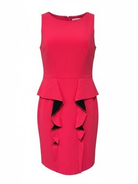 Emilio Pucci Hot Pink Peplum Dress Silk Wool Ruffle Sheath Italy